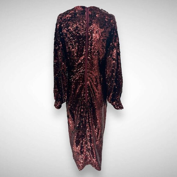 Ted Baker Emaleee Sequin Wrap Plunge Neck Midi Dress Size 2 US 4-6 Dark Red Glam - Picture 4 of 11